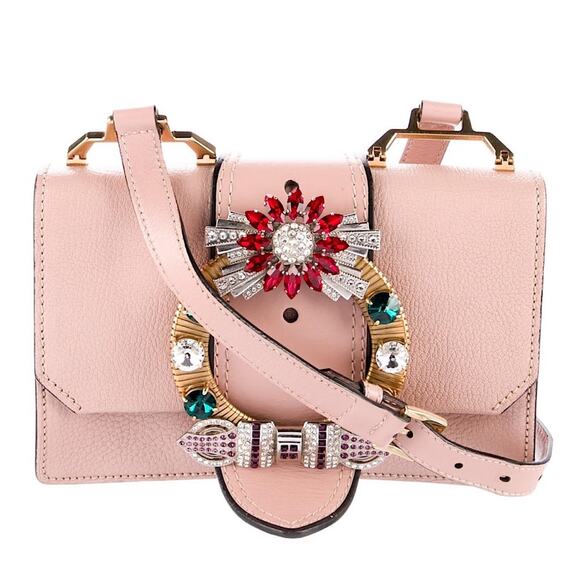 RARE Miu Miu Crystal Embellished Crossbody Bag Pink Leather with Multicolor - Picture 1 of 16